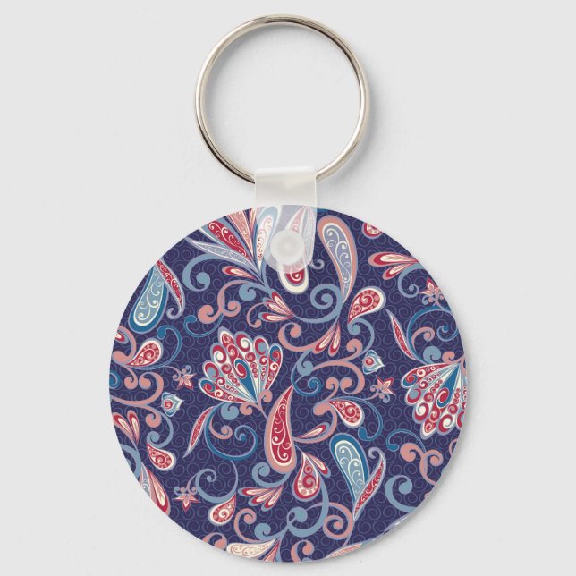 Ethnic Floral: Abstract Oriental Seamless. Key Ring (Front)