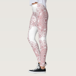 Ethnic floral coral mandala. leggings