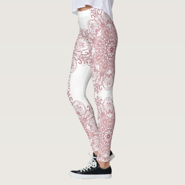 Ethnic floral coral mandala. leggings (Left)