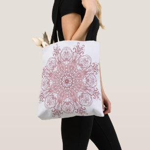Ethnic floral coral mandala. tote bag