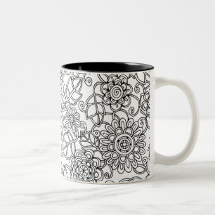 Ethnic Floral Doodle Two-Tone Coffee Mug
