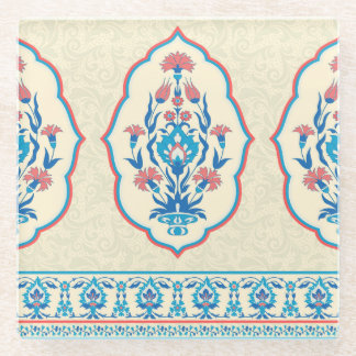 Ethnic Floral Fabric: Seamless Elegance Glass Coaster