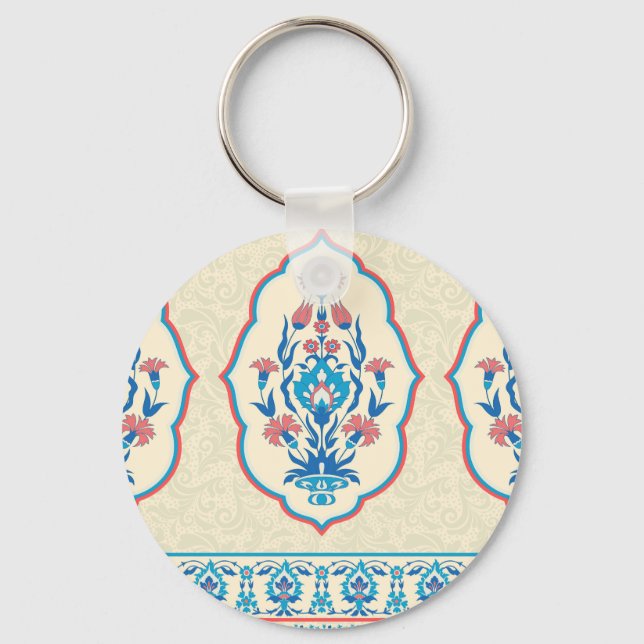 Ethnic Floral Fabric: Seamless Elegance Key Ring (Front)