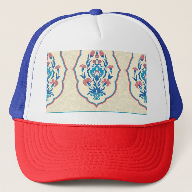 Ethnic Floral Fabric: Seamless Elegance Trucker Hat (Front)