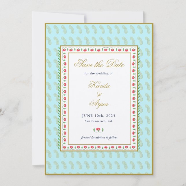 Ethnic Floral Frame Indian wedding Save the date I Invitation (Front)