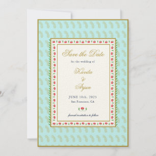 Ethnic Floral Frame Indian wedding Save the date I Invitation