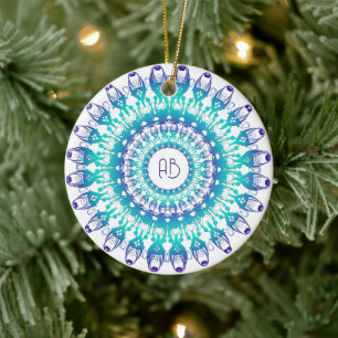 Ethnic floral mandala.monogram ceramic tree decoration