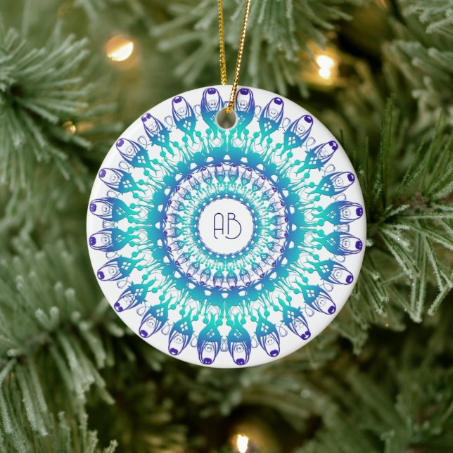 Ethnic floral mandala.monogram ceramic tree decoration (Tree)