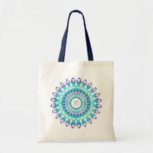 Ethnic floral mandala.monogram tote bag