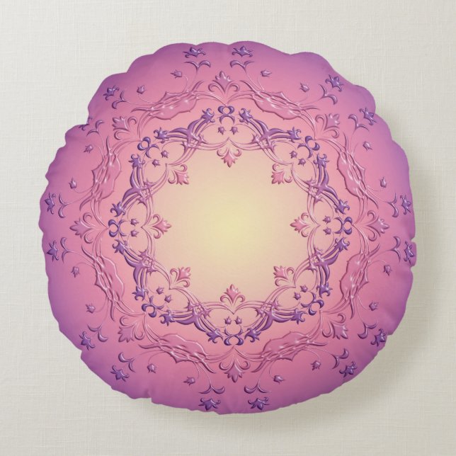 Ethnic floral mandala round cushion (Front)