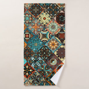 Ethnic floral mandala seamless pattern. Colourful  Bath Towel