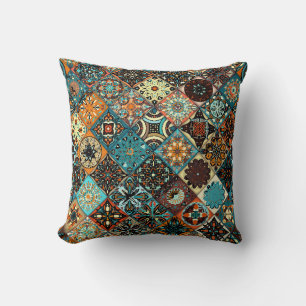 Ethnic floral mandala seamless pattern. Colourful Cushion