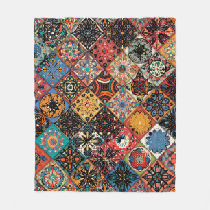 Ethnic floral mandala seamless pattern. Colourful Fleece Blanket