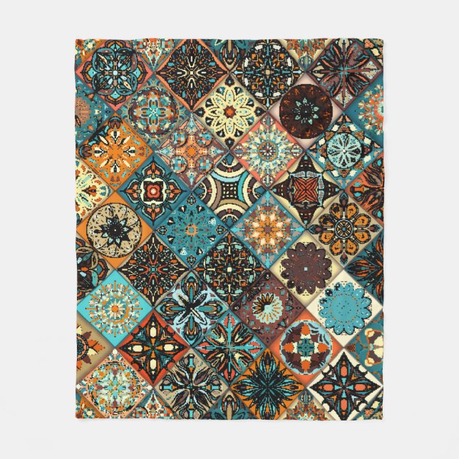 Ethnic floral mandala seamless pattern. Colourful  Fleece Blanket (Front)