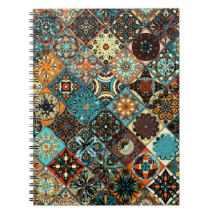 Ethnic floral mandala seamless pattern. Colourful Notebook