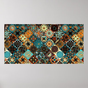 Ethnic floral mandala seamless pattern. Colourful Poster