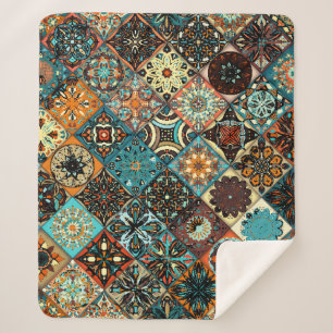 Ethnic floral mandala seamless pattern. Colourful  Sherpa Blanket