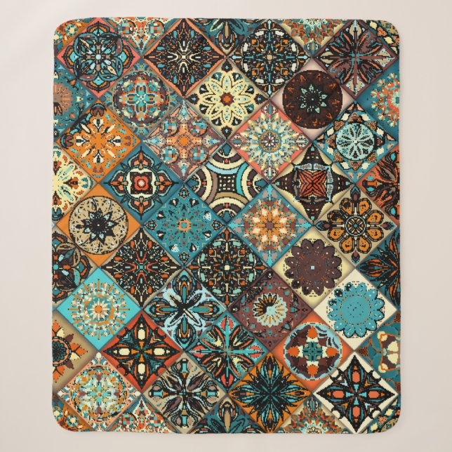 Ethnic floral mandala seamless pattern. Colourful  Sherpa Blanket (Front)
