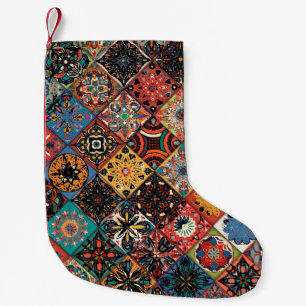Ethnic floral mandala seamless pattern. Colourful Small Christmas Stocking