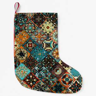 Ethnic floral mandala seamless pattern. Colourful Small Christmas Stocking