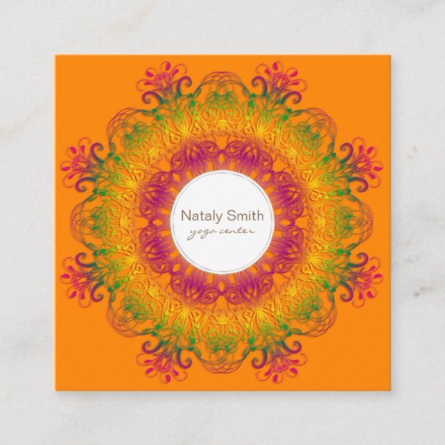 Ethnic floral mandala. square business card (Front)