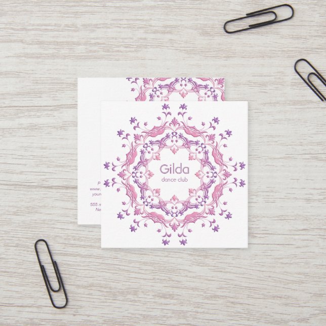 Ethnic floral  mandala. text. square business card (Front/Back In Situ)