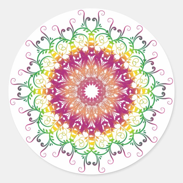 Ethnic floral multicolor mandala. classic round sticker (Front)