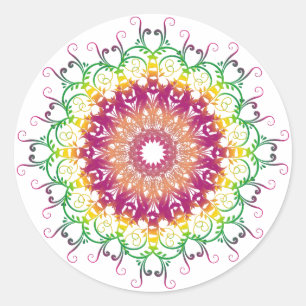 Ethnic floral multicolor mandala. classic round sticker