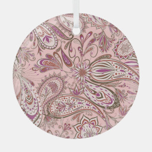 Ethnic Floral: Oriental Paisley Design. Glass Tree Decoration