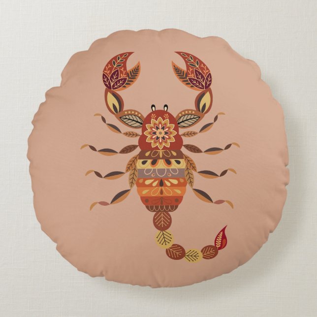 Ethnic Floral Scorpion Round Cushion (Front)