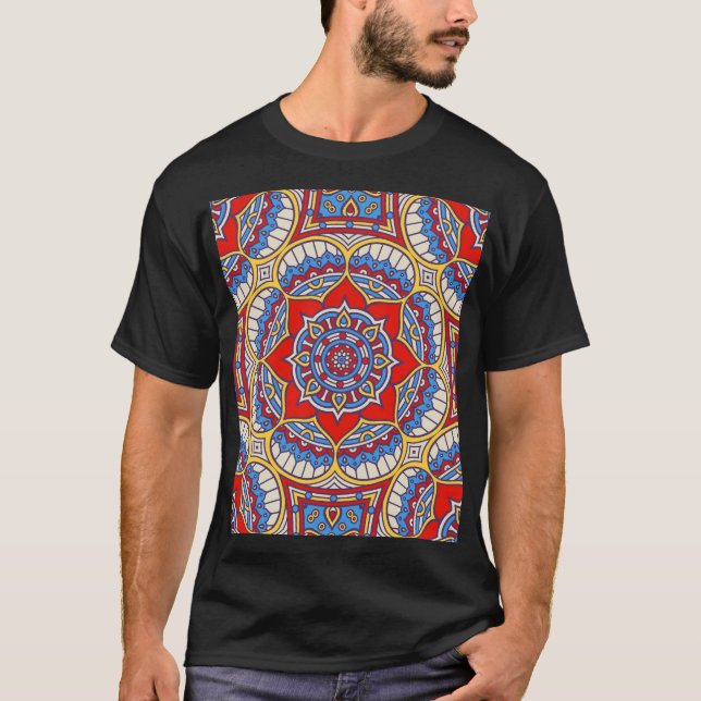 Ethnic floral, seamless bohemian pattern. T-Shirt (Front)