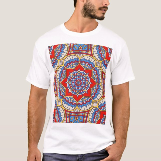 Ethnic floral, seamless bohemian pattern. T-Shirt (Front)