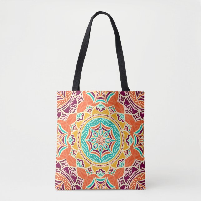 Ethnic floral seamless pattern tote bag (Front)