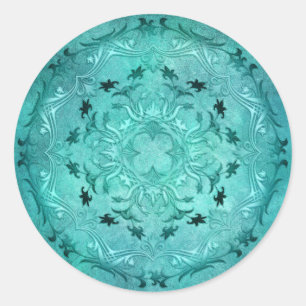 Ethnic floral turquoise grunge mandala classic round sticker