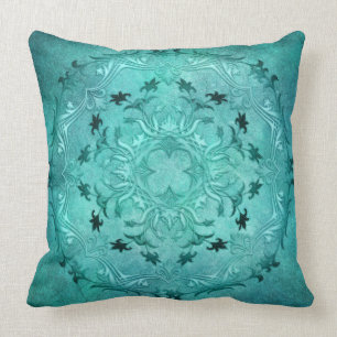 Ethnic floral turquoise grunge mandala cushion