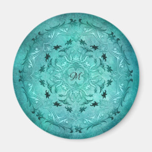 Ethnic floral turquoise grunge mandala magnet