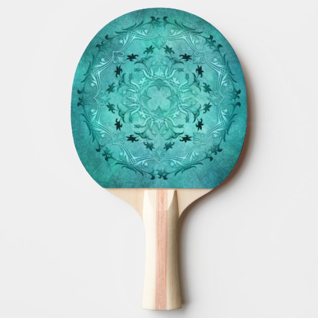 Ethnic floral turquoise grunge mandala ping pong paddle (Front)