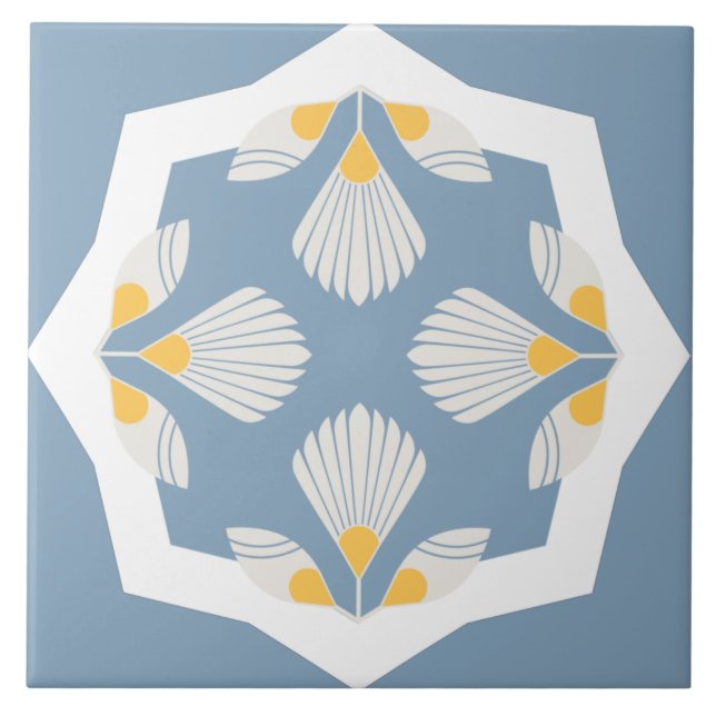 Ethnic flower geometric yellow and teal  tile (Front)
