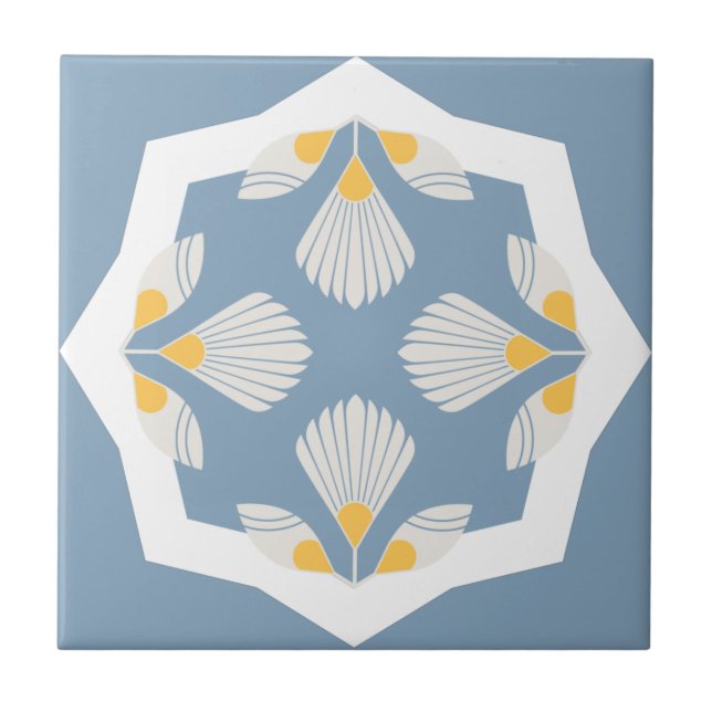 Ethnic flower geometric yellow and teal   tile (Front)
