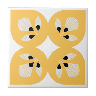 Ethnic flower ornate yellow and black tile