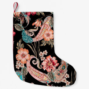 Ethnic flowers and leaves with paisley vintage ele small christmas stocking