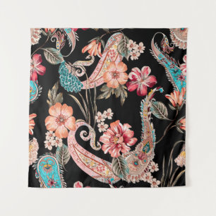 Ethnic flowers and leaves with paisley vintage ele tapestry