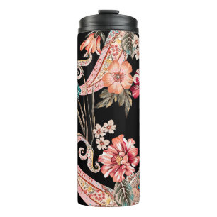 Ethnic flowers and leaves with paisley vintage ele thermal tumbler