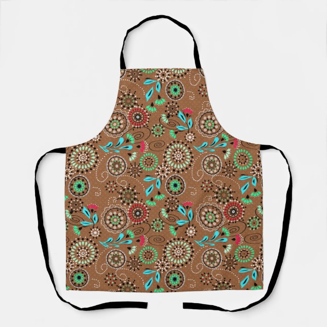 Ethnic folk abstract floral pattern retro brown apron (Front)