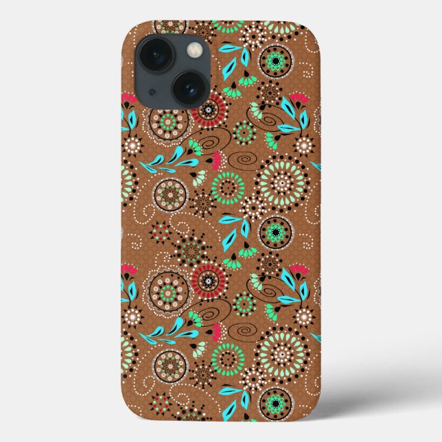Ethnic folk abstract floral pattern retro brown Case-Mate iPhone case (Back)