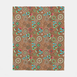 Ethnic folk abstract floral pattern retro brown fleece blanket