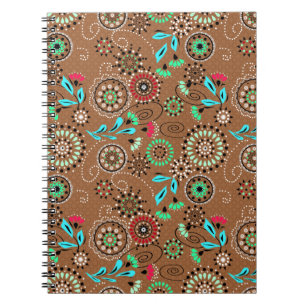 Ethnic folk abstract floral pattern retro brown notebook