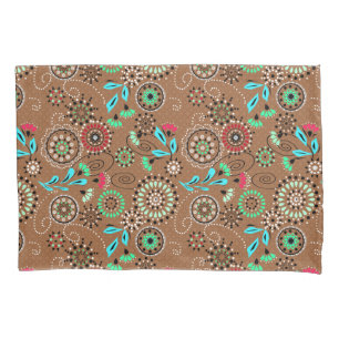 Ethnic folk abstract floral pattern retro brown pillowcase