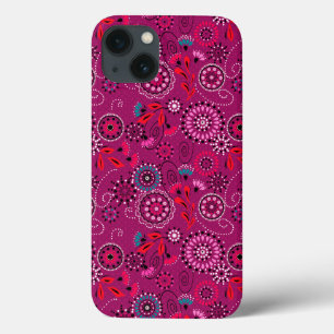 Ethnic folk abstract floral pattern retro crimson iPhone 13 case