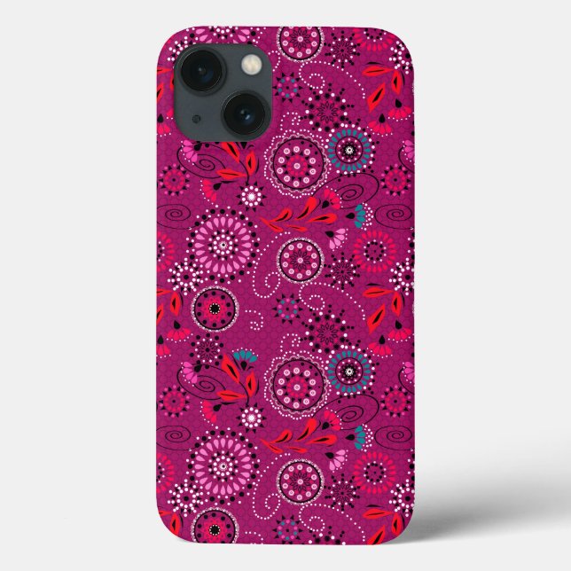 Ethnic folk abstract floral pattern retro crimson  Case-Mate iPhone case (Back)
